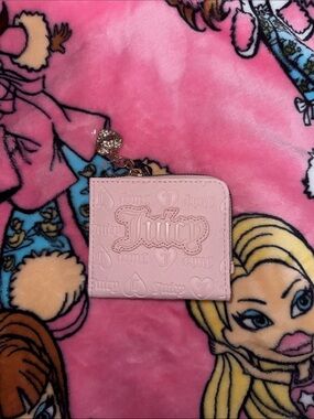 Juicy Couture Light Pink Embossed Zip Wallet with Charm